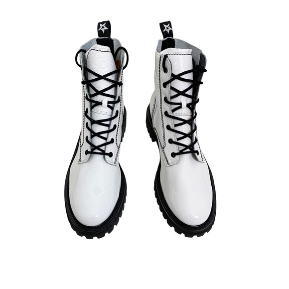 New! Paul Green White Combat Patent Boots Moto - Picture 4 of 7